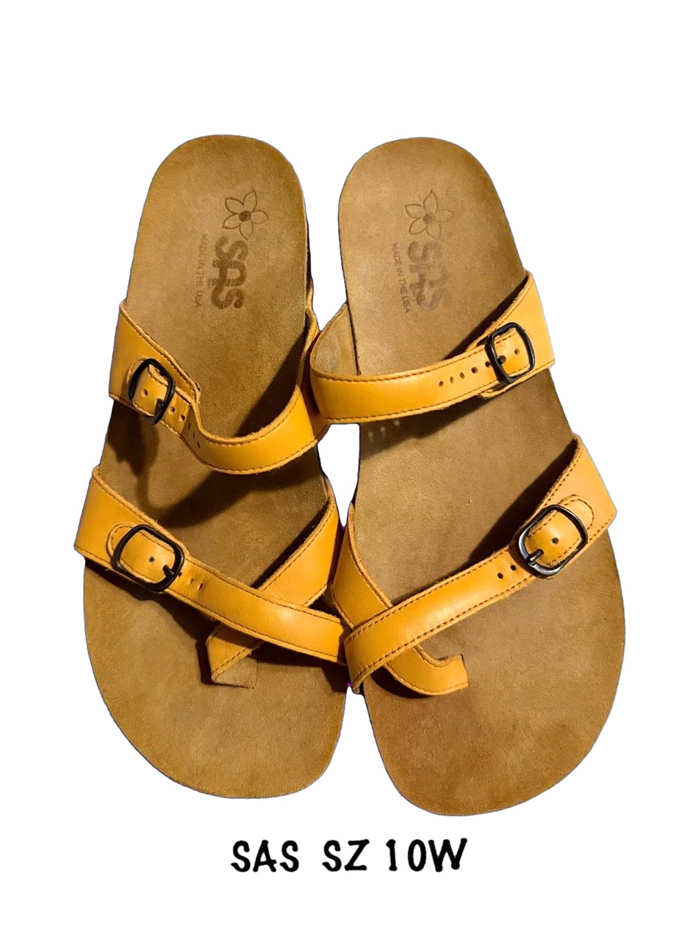 SAS Light Orange Double-Strap Buckle Leather Sandals